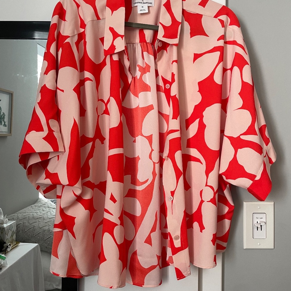 Nordstrom by Christina Martinez Red and Pink Button Down Shirt and Shorts set